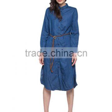 Ladies New Design Jeans Long Sleeve Casual Cotton Longline Curved Hem Shirt/blouse photo-3