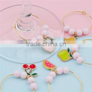 Glass Hoop Earrings Gold Plated At Random Enamel Fruit Wine Glass Wedding Charms photo-3