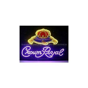T327 Crown Royal handicrafted real glass tube neon signs for store display and advertising.
