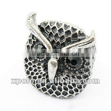 Fashion Antique Silver Plated Owl Shape Man Ring With Black Eyes