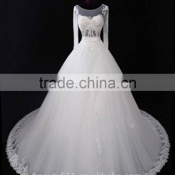2017 Hot Sale Bridal Wedding Dress V-neck Long Sleeves Beaded Sweetheart Nackline Mermaid Lace Wedding Dress F12802 photo-2