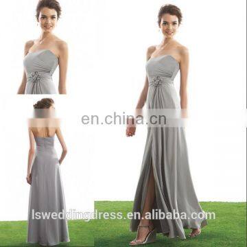 HC2236 Grey strapless sleeveless sweetheart neck handmade flower waist low back zipper back full length open side prom dresses