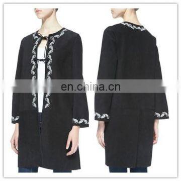 New fashion women embroidered suede jacket/ladies' suede coat NT127