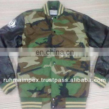 Camo Jacket With Leather Sleeves