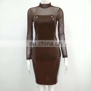 Dress Dropshipping Women Clothing Sexy Mesh Strapless Faux Leather Bodycon Mini Dresses photo-5