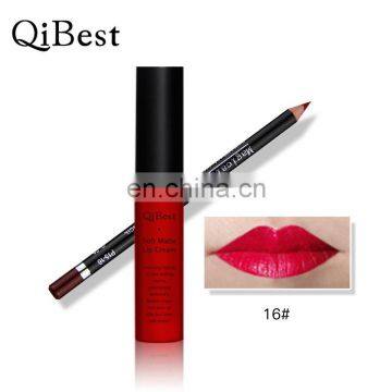 16colors Qibest Waterproof Matte Liquid Lipstick&Gloss line collocation Smooth Lip Stick Long Lasting Lip Gloss Beauty Makeup