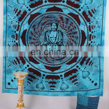 Psychedelic Indian Ombre Mandala Buddha Quee Size Cotton Handmade Boho Wall Hanging, Tapestry, Decorative Ethnic Bedspread Throw