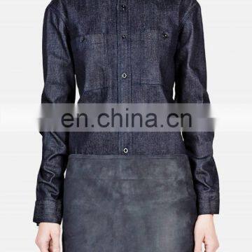 Womens Jeans Shirts Fashion Dark Navy Denim Shirts Cotton Shirts Custom photo-2