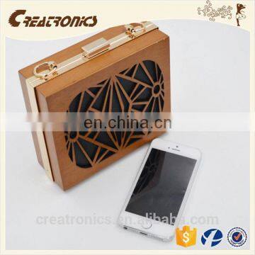 CR Factory OEM Acceptable Engraving Patterns Hollowed-out Design Metal Frame Long Chain Rectangled Shaped Wooden Box Clutch Bag photo-2