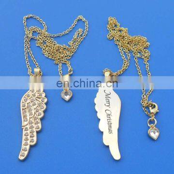 New Xmas Gifts Golden Rhinestone Wing Angle Christmas Necklace Pendant