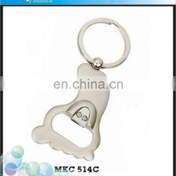 Promotional custom foot shape metal bottle opener with keychain