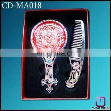 promotion gift silver comb mirror set with flower CD-MA018