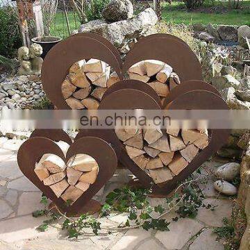 Heart Shaped Corten Steel Outdoor Wood Log Storage