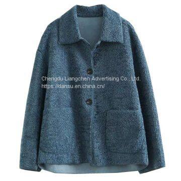 Winter Lapel Jacket Solid Color Short Cashmere Casual Jacket