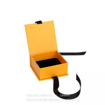 Cheap Hot Stamping Recyclable Custom Logo Luxury Yellow Cardboard Paper Ring Jewelry Box With Ribbon photo-2
