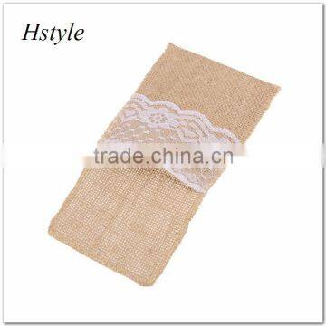 Hessian Burlap Lace Bags Wedding Cutlery Holder Pouch Table Decoration SPT128 photo-6