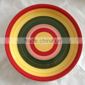 rainbow color band stoneware handpainted dessert plate