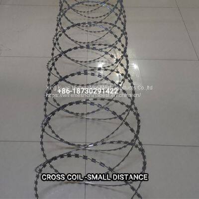 Single Loop Cross Loops Heavy Zinc Coating 220g/M2 Barbed Concertina Wire With Blades