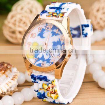 Newest Selling Hot Women/Ladies Fashion Watch Silicon Band Flower Print Jelly Sports Quartz photo-4