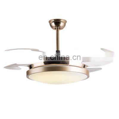 Modern Nordic Hidden Gold Ceiling Fan Lamps LED with 4 Retractable Acrylic Blades Lighting Ceiling Light Fan for Living Room