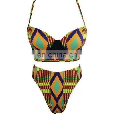 Customized Summer Women Solid Bikini African Print Swimwear Bikini Mujer Traje de Bano