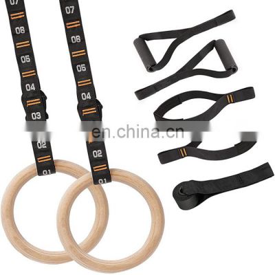 Wooden Gymnastic Rings with Adjustable Numbered Straps and 1.1''  Rings for Core Workout and Bodyweight Training