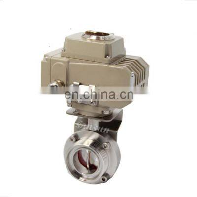 Sanitary stainless steel electric actuator operating motorized butterfly valve