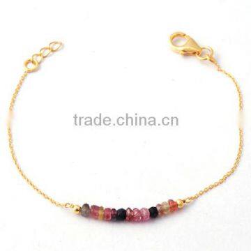 Multi Tourmaline Gemstone 925 Sterling Silver Bracelet
