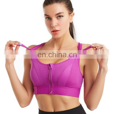 Amazon Hot Selling High Support Push Up Front Zipper Gym Yoga Fitness Tops Sports Bra Custom