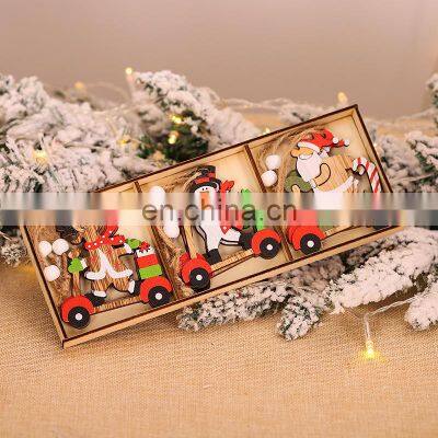 9pcs/box Christmas Car Wooden Pendants Xmas Tree Hanging Ornaments Christmas Decorations for Home Kids Gift Noel Navidad Decor