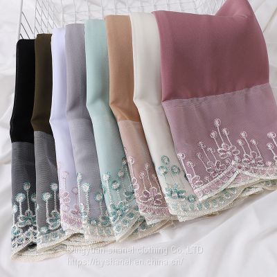 MSL242 Women Soft Chiffon Lace Long Scarf Shawl Fashion Muslim Hijab Head Wrap Scarves