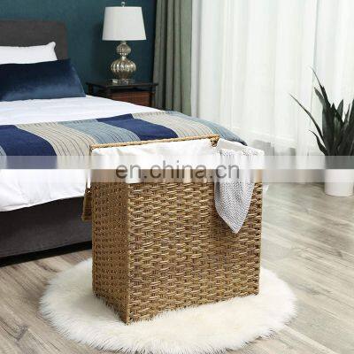 Super Capacity Folding Hand-woven Plastic Rattan Clothing Storage Basket Storage Box Bin