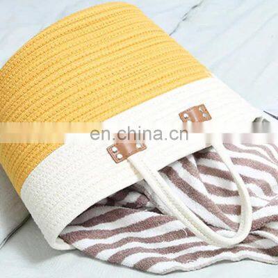 Customized Color Cotton Rope Storage Basket With Handle Tote Shopping Bag photo-5