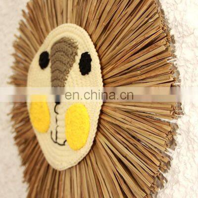Hot Sale New Arrival Lion Customized Rustic Seagrass Wall Hanging Decoration Straw Rustic Art Decor Cheap Wholesale photo-4
