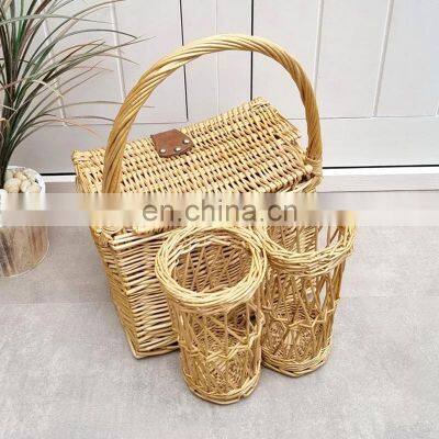 High Quality Vintage Rattan Picnic Basket with Bottle Holders, Wicker Basket for Home Organizing Wholesale Supplier