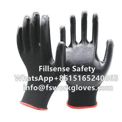 13Gauge Polyester Liner Smooth Nitrile Dipped Gloves Nitrile Palm Coated Gloves Work EN388