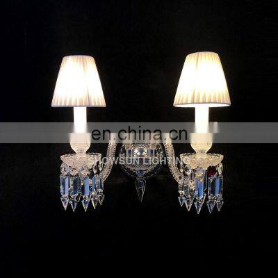 Modern Indoor Bedroom Fabric Crystal Sconce Wall Light Lamp