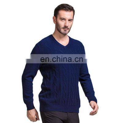 Classic Men's Merino Wool V-Neck Cable Pullover Winter Knitted Sweater