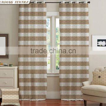 Faux Linen Fabric Strip Pattern Printed Bedroom Window Curtains