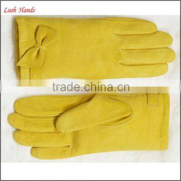 High Quality Girls in Fashion Suede Navy Blue Leather Gloves With Bow photo-2