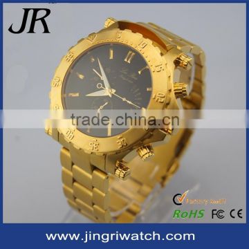 high quality japan movement mens gold watch