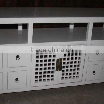 White chinese reproduct two door four darwer TV cabinet