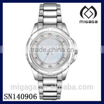 FASHION STAINLESS STEEL QUARTZ CUSTOMER WATCH FOR LADIES*MOP DIAL CRYSTALS AS MARKERS ST.STEEL LADIES WATCH