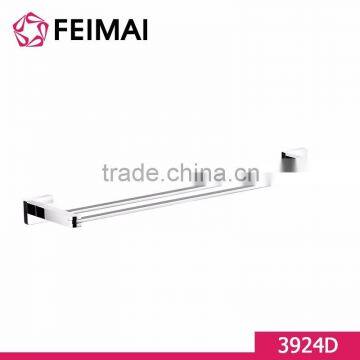 Wall Mounted Brass Chrome Plated Square Design Double Towel Bar