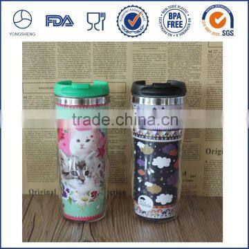 New design double stainless steel starbucks travel mug with advertising paper