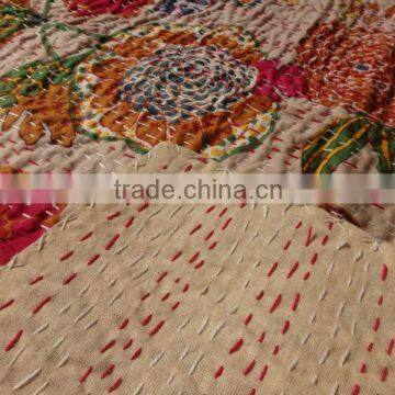 Handmade Tropical Kantha,Tropical Kantha Quilt,Cotton Bedspread,Fruit Print Kantha Bedcover,Tropical Kantha Bedding