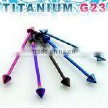 Titanium G23 anodized industrial barbell - 14g, 35mm long, 5mm cones