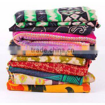 Indian Handmade Vintage Cotton Kantha Quilt Wholesaler Reversible Throw