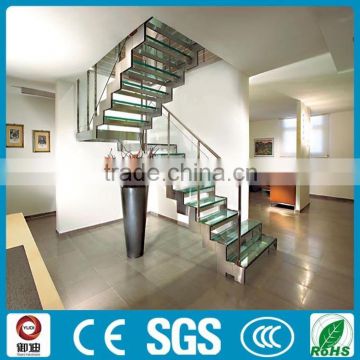 Steel glass straight stairs, steel staircase, glass stair---YUDI