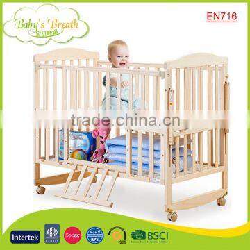 WBC-38B EN716 certified wood baby playpen bed design, baby cot beech